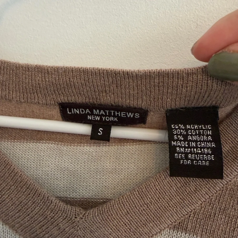 Linda Matthews New York Striped V-Neck Sweater with Pockets - oversized